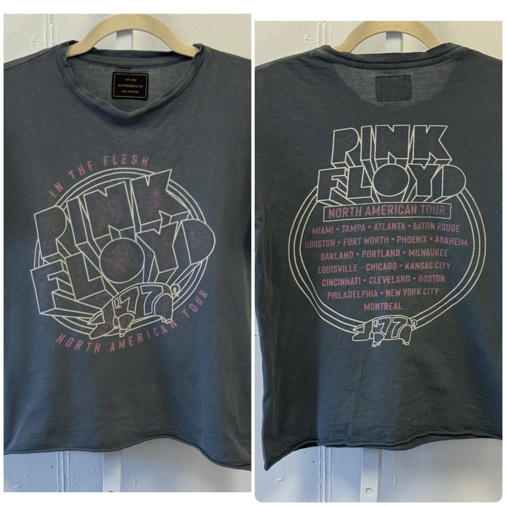 Retrobrand Pink Floyd 1977 North American Tour Graphic T-Shirt Faded Black Small